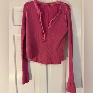 Free People Colt Waffle Knit Henley Top Size Medium